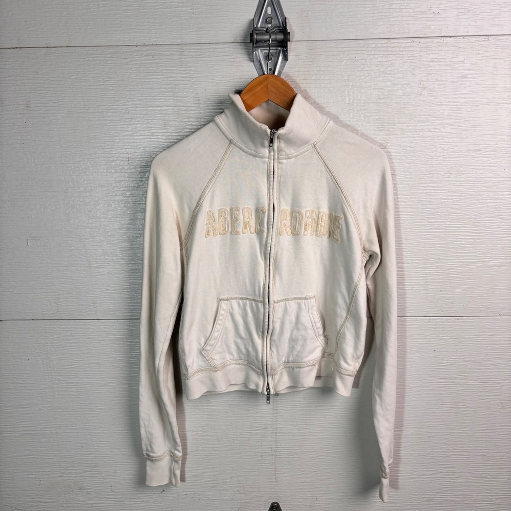 Abercrombie Fitch Y2K Cream Full Zip Track Jacket Sweatshirt Large